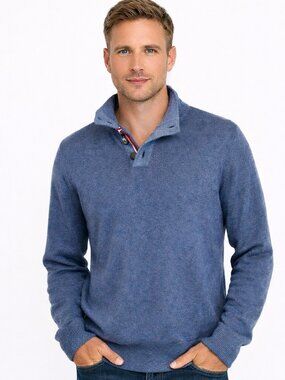 Tommy Hilfiger Textured Half-Button Mock Neck Sweater Preppy Patriotic Winter